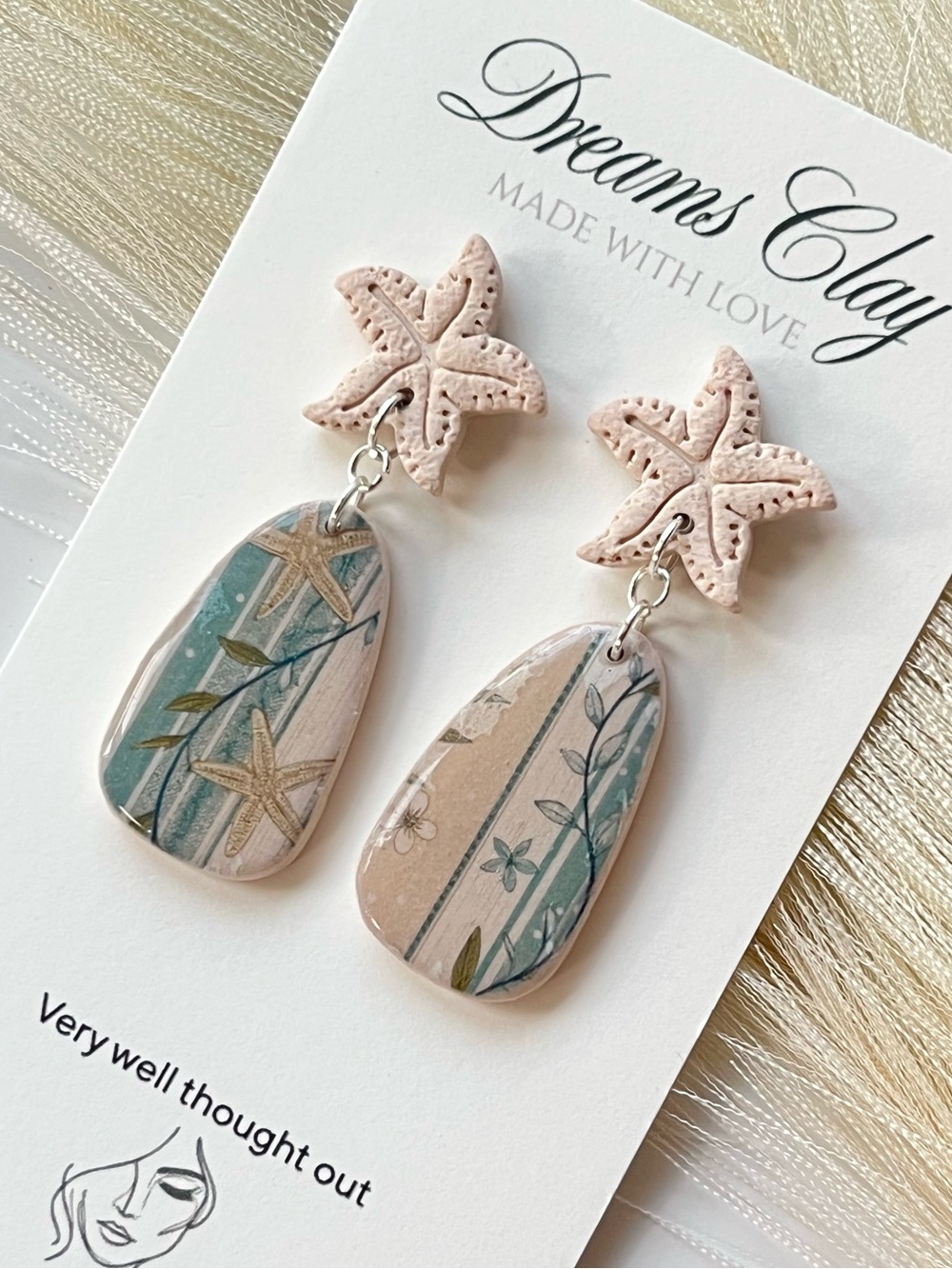 Starfish Dangle Clay Earrings in Blush and Seafoam